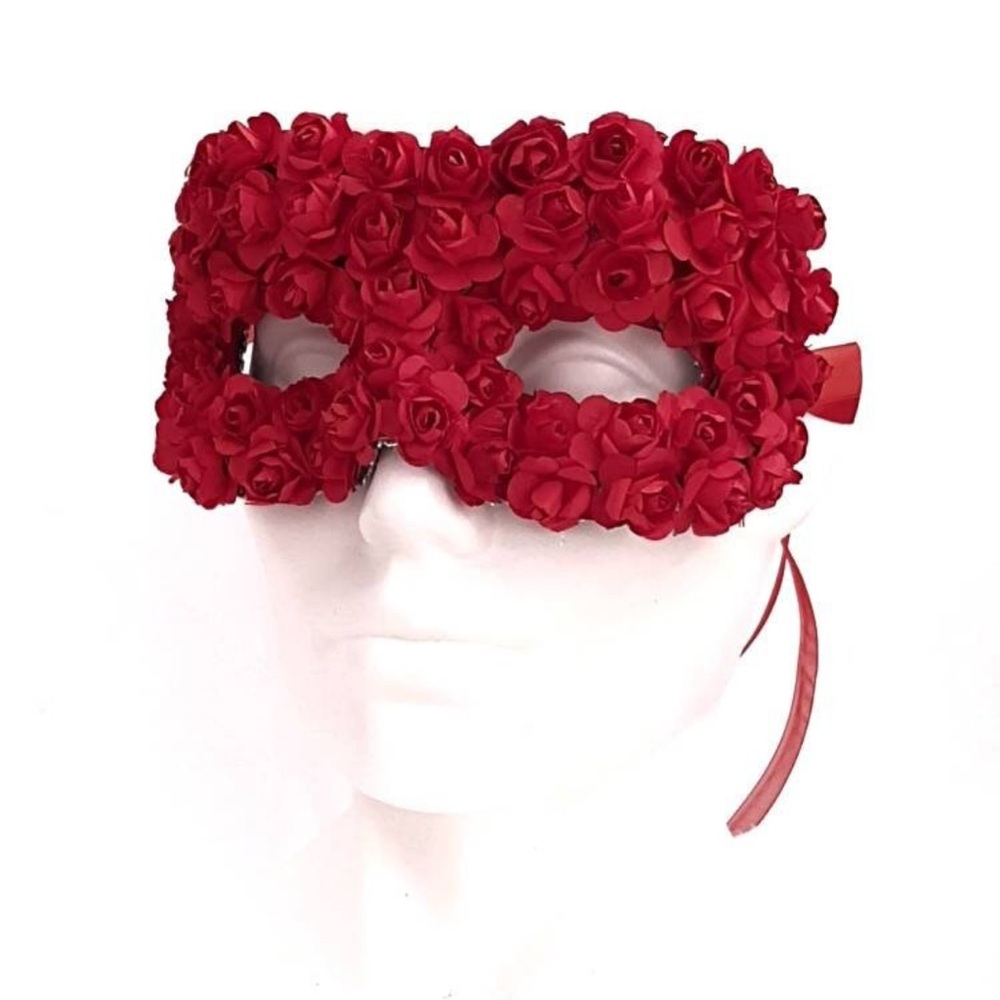 Red Floral Masquerade Mask - Picture 8 of 9